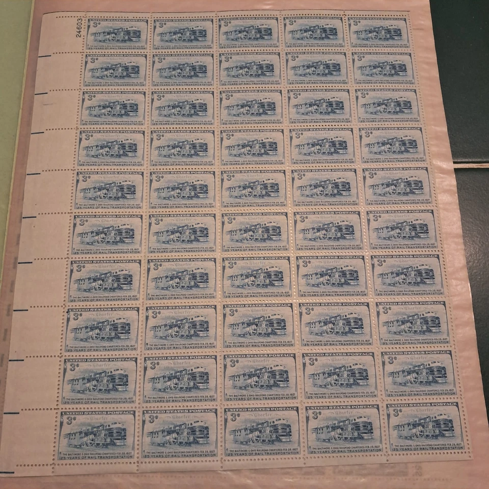 B&O Railroad Issue US Scott 1006 Mint Sheet of 50 3c Stamps Issued 1952 - Image 2 of 4
