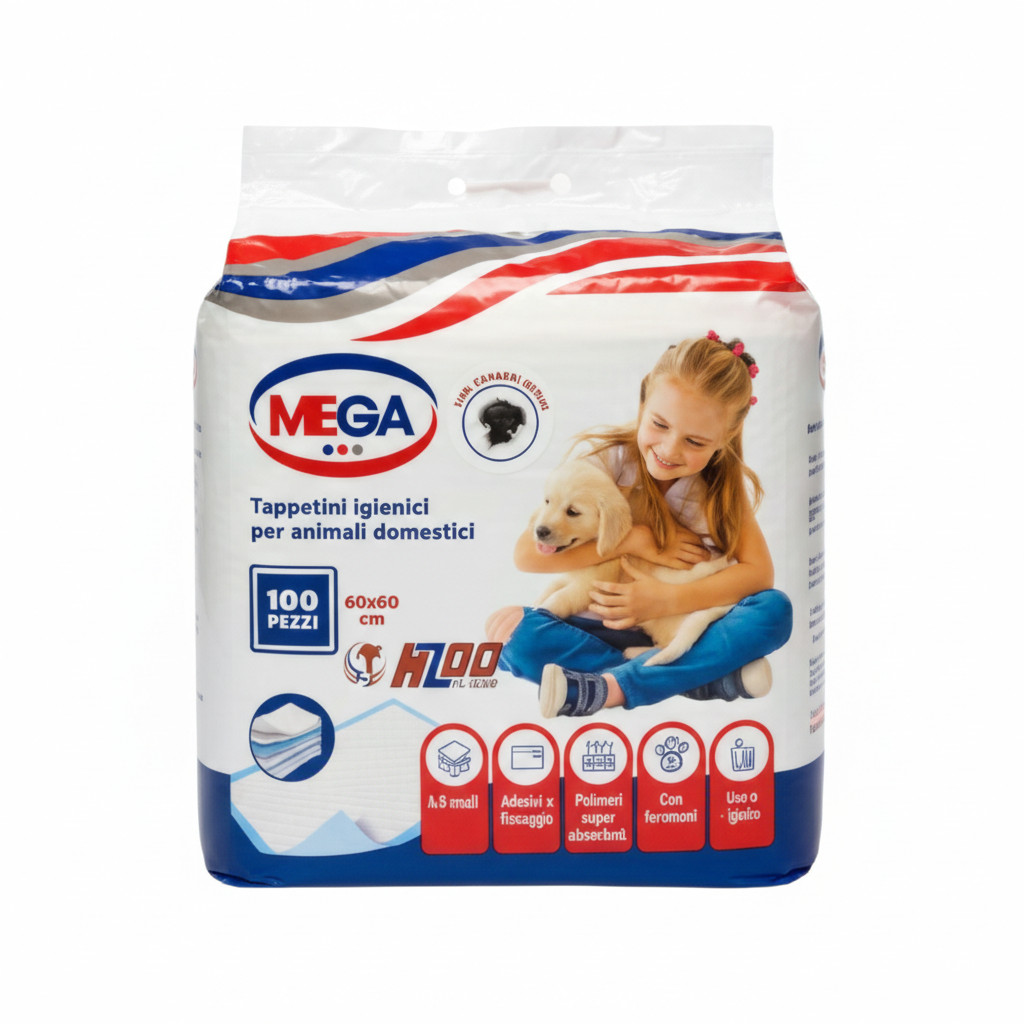 TAPPETINI ASSORBENTI PER CANI 6 STRATI CON CARBONI PIU' FEROMONI 60X60 100 PZ