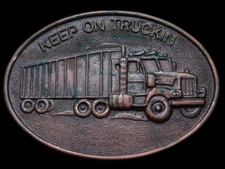 JL25129 VERY COOL VINTAGE 1970s **KEEP ON TRUCKIN** BRASSTONE BELT BUCKLE
