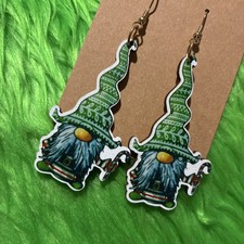 Women  s Festive Gnome Shaped Wooden Earrings Cutout Medium Christmas Holiday