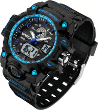 Womens Digital Sports Watch 5ATM Waterproof Watch LED Light Large Face Analog Mu