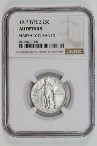 1917 TYPE 2 STANDING LIBERTY QUARTER NGC AU DETAILS