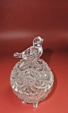 Hofauer Byrdes Lead Crystal Bird Clear Cut Glass Trinket Dish with Lid Germany