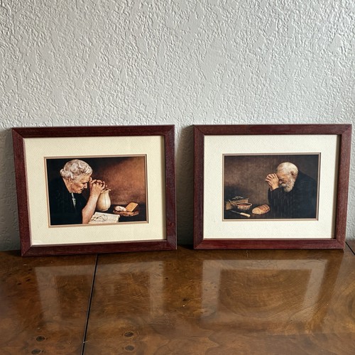 GRACE & GRATITUDE Eric Enstrom 9x11” Vintage Wood Frame Religious Wall Art