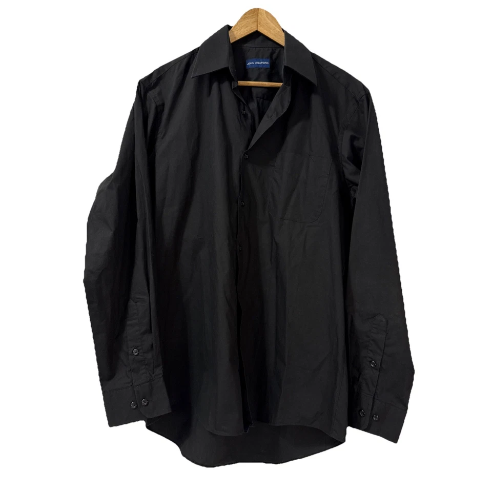 Camisa de vestir John Ashford para hombre talla M 15 1/2 34-35 botones negros manga larga Foto 2 de 4