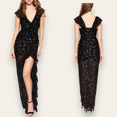 Alice McCall Off Duty Metallic Floral Plunge Maxi Dress Black Gold