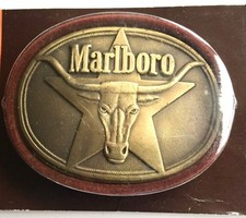 VINTAGE 1987 MARLBORO SOLID BRASS LONGHORN STAR OF TEXAS BELT BUCKLE  BRAND NEW