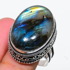 Labradorite Gemstone Handmade 925 Sterling Silver Jewelry Ring Size 9 US 