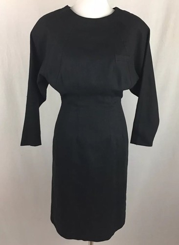 Abito vintage Tramaré taglia 7/8 nero LBD Dolman manica misto lino Avant Garde - Foto 2 di 11