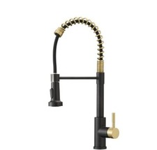 Fapully Single Handle Pull Down Sprayer Kitchen Faucet, Spring Faucet Black Gold