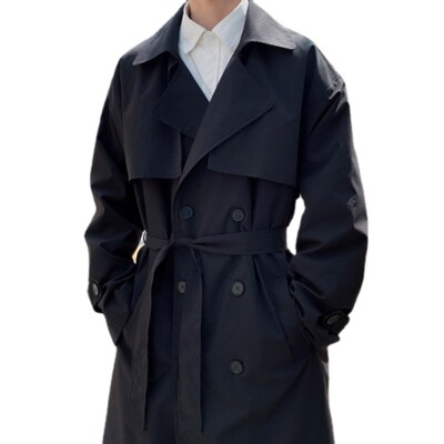 Herren Lang Trenchcoat Jacke Doppelreihig Mit Gürtel Knopf Windschutz