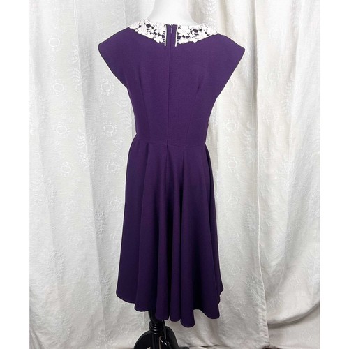Hell Bunny 50's Vintage Style Crochet Collar Purple Classic Fit Flare Midi Dress - Picture 5 of 9