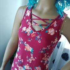 Ultra Flirt Bodycon Lace Up Strappy Floral Red Club Dress Stretch SOFT MEDIUM