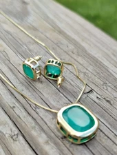 cadena dorada dije cuadrado piedra verde fusion piedras zircon chapado oro 18k