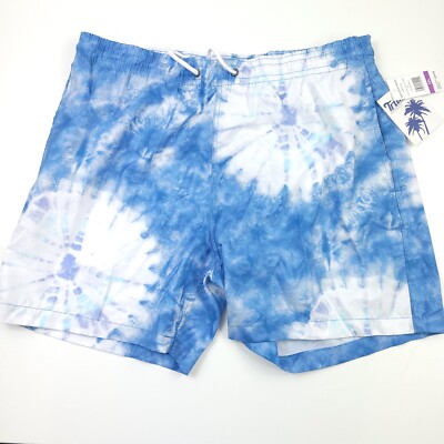 Trunks Surf & Swim Co. Sano Blue & White Tie Dye Swim Shorts Mens Size 2XL