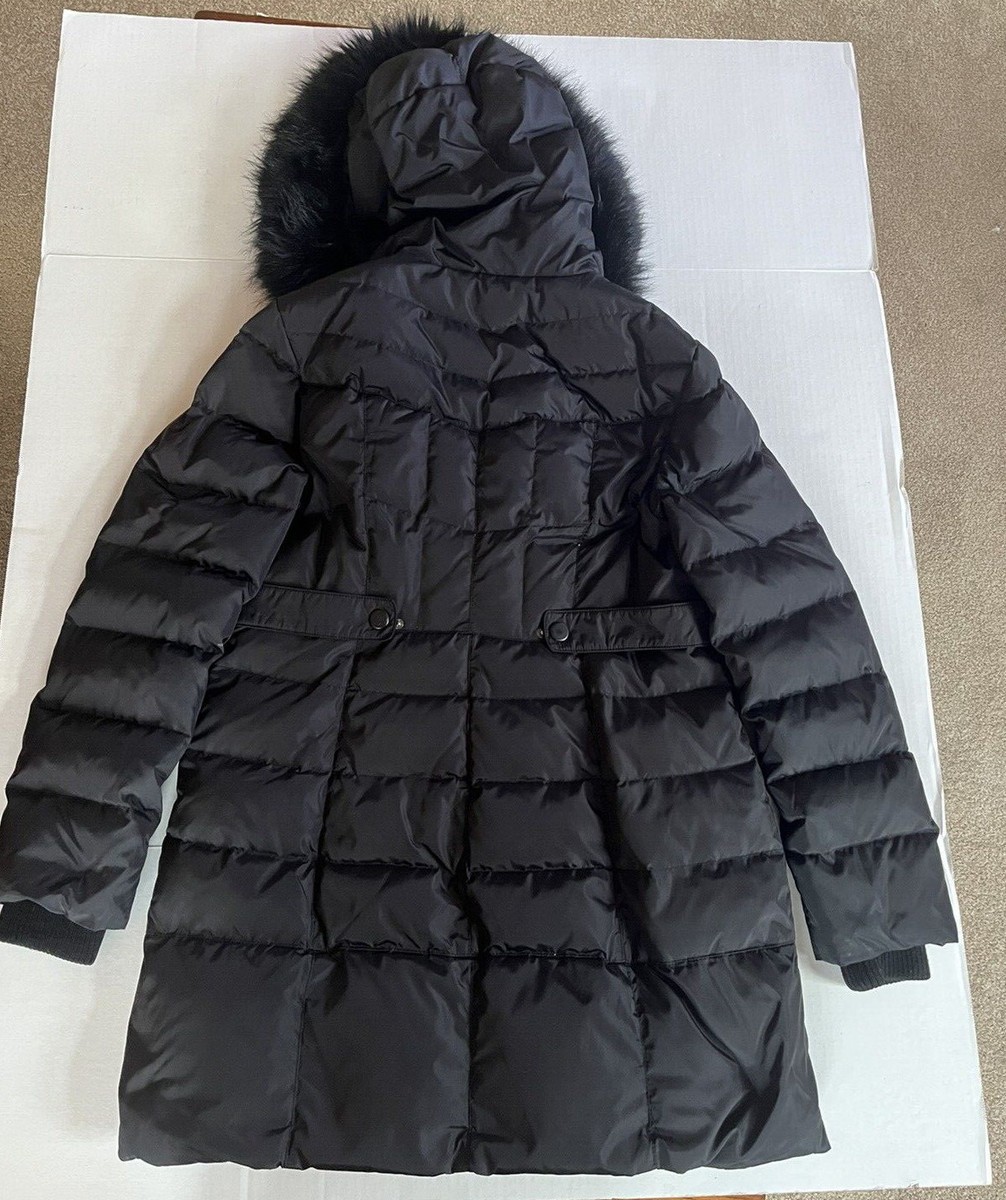 1 Madison Luxe Hooded Black Faux Fur Goose Down Feathers Parka