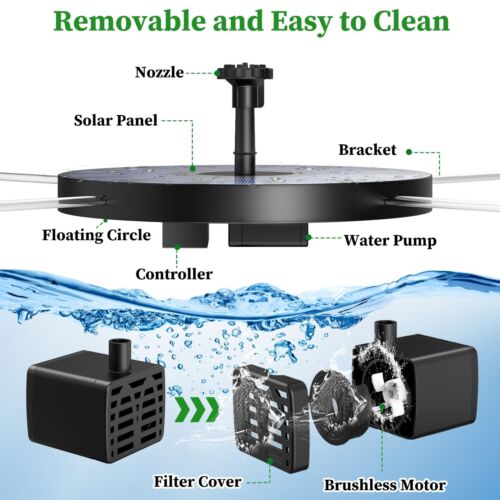 2.5W Solar Fountain Pump,6-Nozzle Design for Bird Baths, Outdoor Water Features