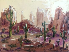 Original Oil Painting Arizona Desert Landscape Cactus Sky Hand Painted Art 12x8