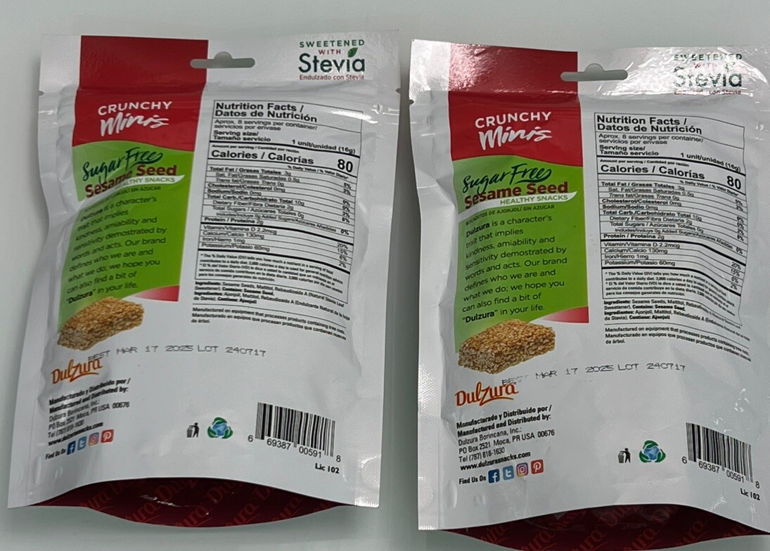 2 5.8 oz Packs: Dulzura Sugar Free Sesame seed Candy Crunchy Mini Vegan Ajonjoli