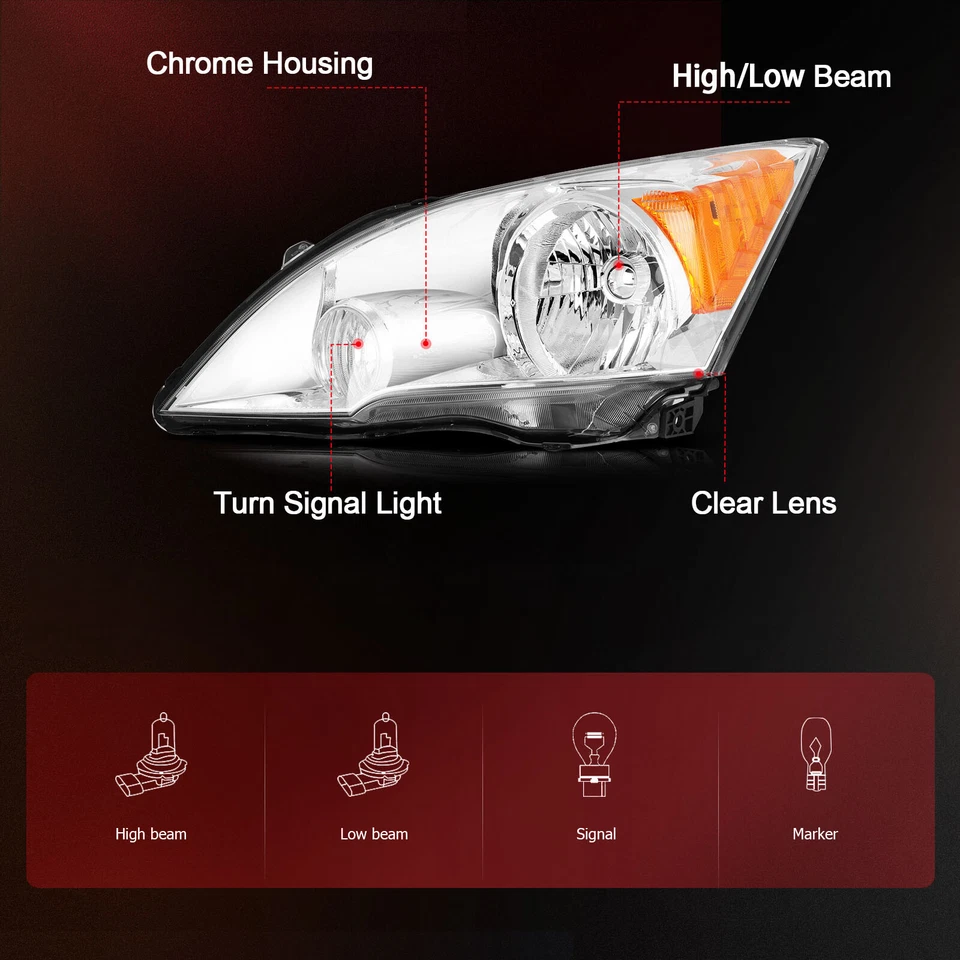 Conjunto de faros para Honda CRV CR-V 2007-2011 carcasa cromada par izquierda+derecha Foto 4 de 4