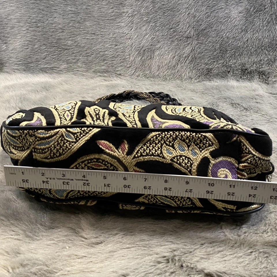 Vintage Maxximum Multicolor Paisley Velour Handbag Chain Leather Braided Straps - Image 3 of 4