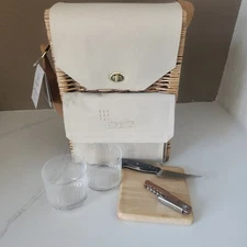 Picnic Time Wine & Cheese Tote Picnic Basket Glasses Board Cheese Knife Wine Key