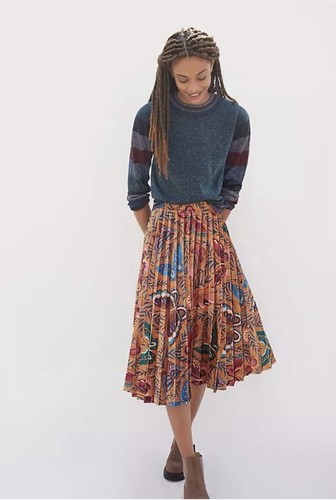 Farm Rio Butterflies Pleated Velvet Midi Skirt midi Anthropologie floral Size S