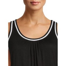 -BLACK WHITE TRIM SECRET TREASURES SLEEVELESS MIDI NIGHTGOWN POCKETS 2X
