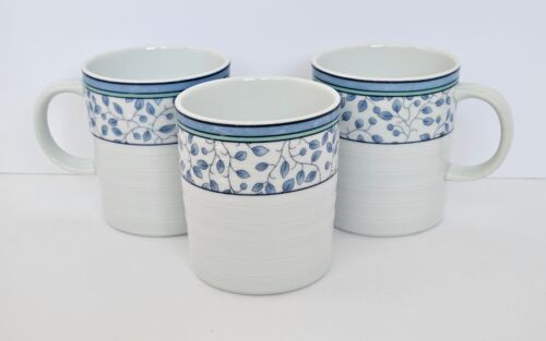 3er Set Mikasa Susanne feine China Becher 10 Unzen weiß blau Blätter SL104
