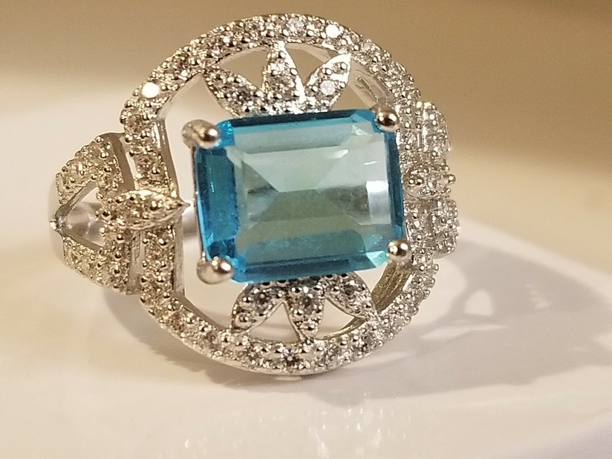 Sterling Silver Ring Lab Created Blue Topaz & Lab Created  display picture 1