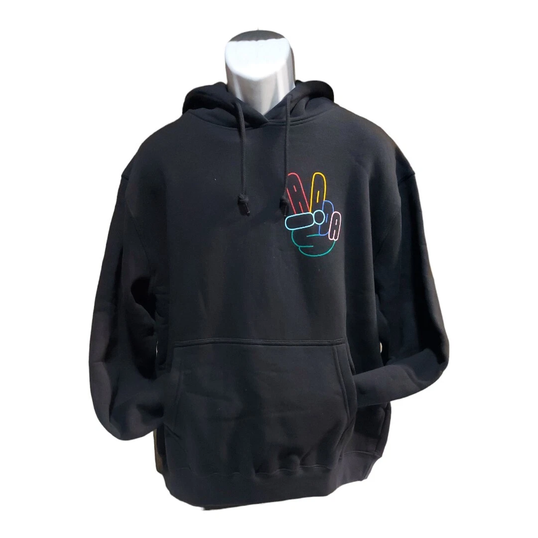 ADIDAS Originals Hoodie Peace Sign Trefoil Logo Fleece Sweatshirt Black Mens L