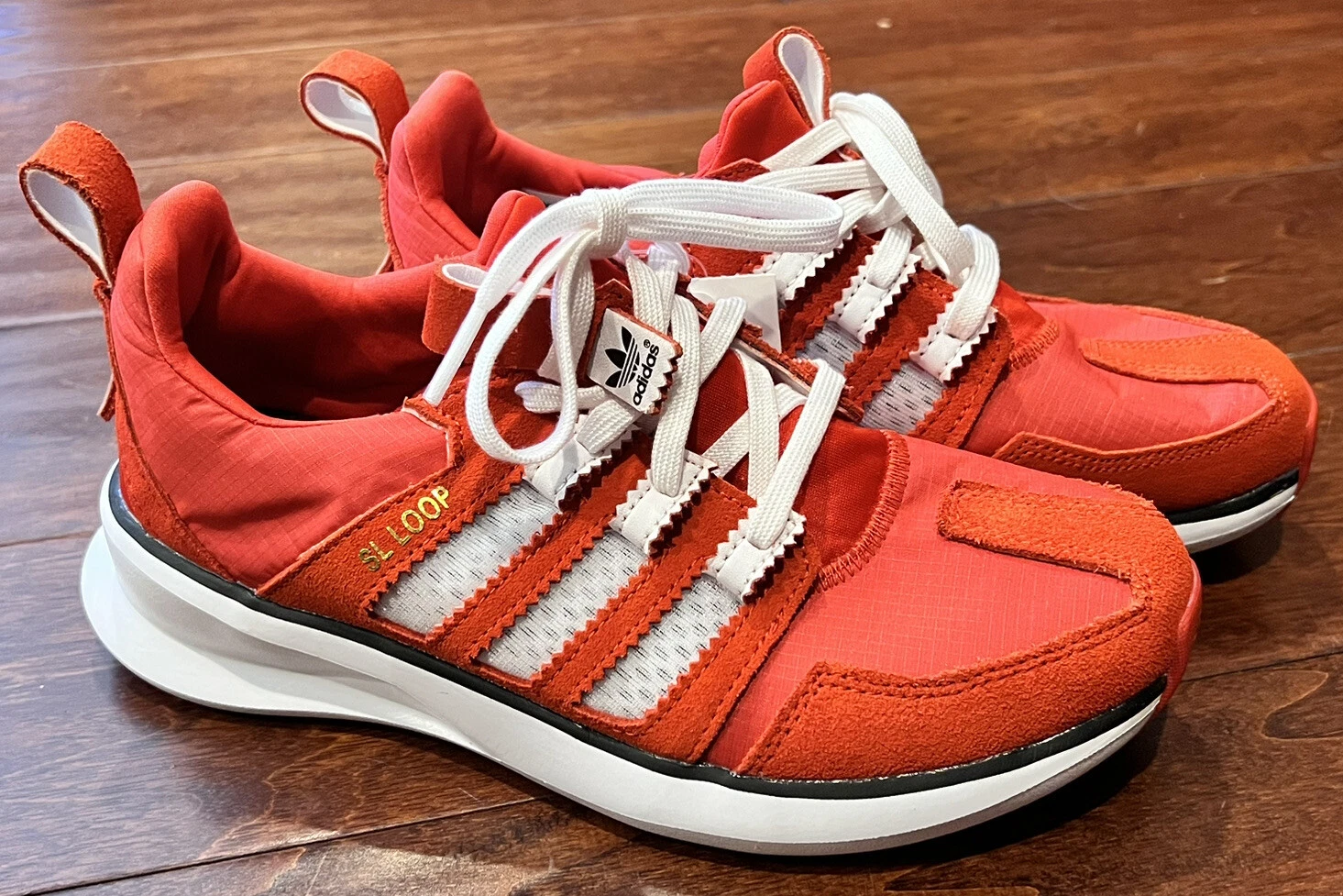 Scarpe da corsa Adidas C77258 unisex bambini SL Loop Run rosse bianche stringate 3 5 NUOVE