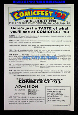 Comicfest '93 Comic Convention 1993 Philadelphia Print Magazine Ad Poster ADVERT
