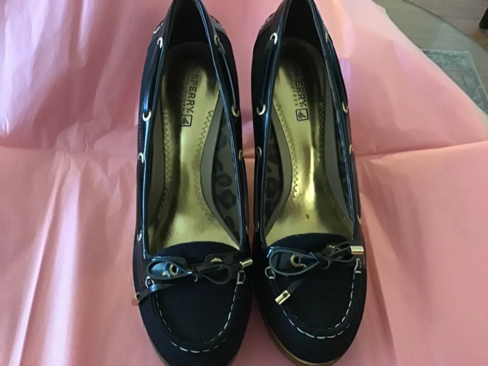 Sperry Top Sider Heel Wedge Sandals  Black Gold sz 9 - Image 2 of 4