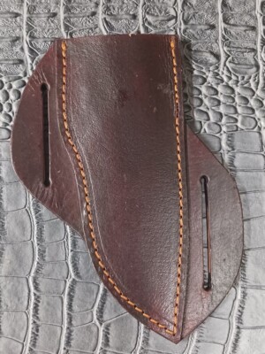 Dark Brown Open Top Belt Loop 45 degree Fix Blade Leather Sheath