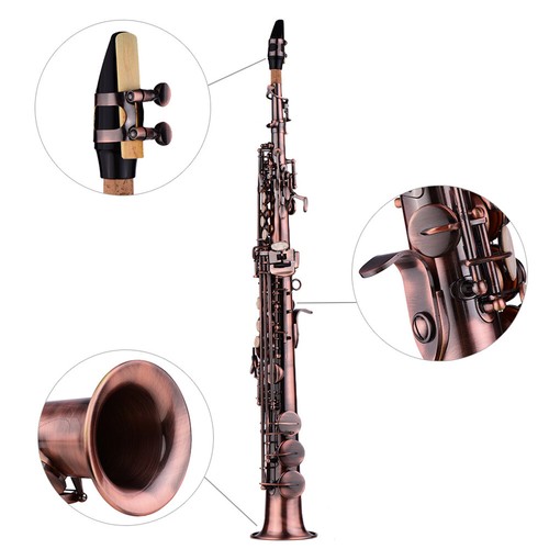 Straight Bb Soprano Saxophone Brass Nickel Plated Sax with Carry Case Kit H8K1 - Picture 3 of 11