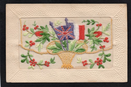 AK gestickte Seidenfahnen Blumen Umschlag Design