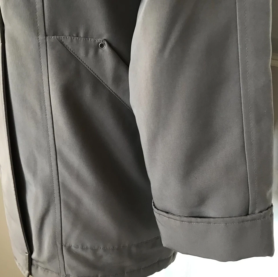 Women’s FLEET STREET Coat, Taupe w/ Plaid Lining Zip Front Removable Hood Small - Image 3 of 4