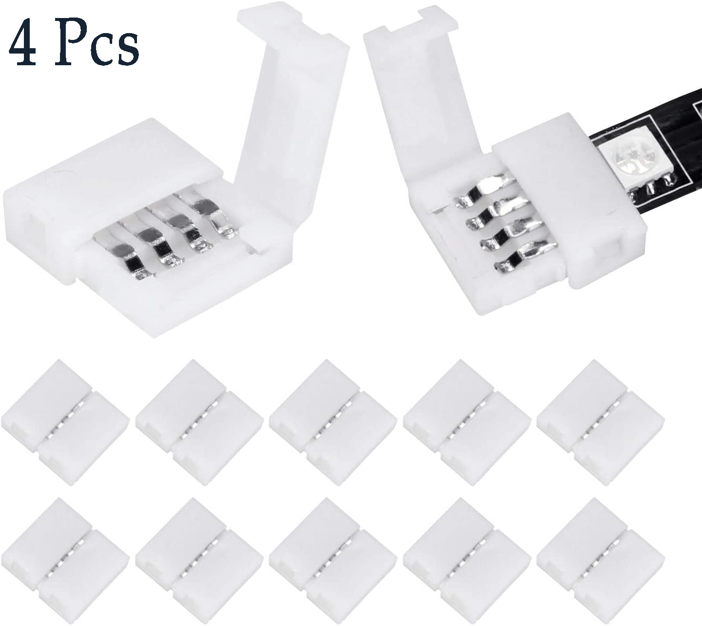 4 Pcs 4 Pin Led Strip Wireless Connectors Solderless Clip For SMD 5050 RGB  LED | eBay