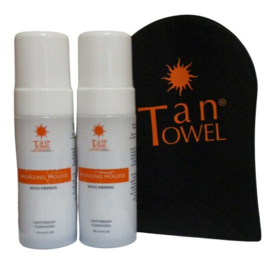 Tan Towel Looks Good Naked Bronzing Mousse 4 oz  x 2  and Mitt