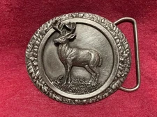 Vintage 1985 Bergamot Brass Works USA Silver Whitetail Deer Belt Buckle 
