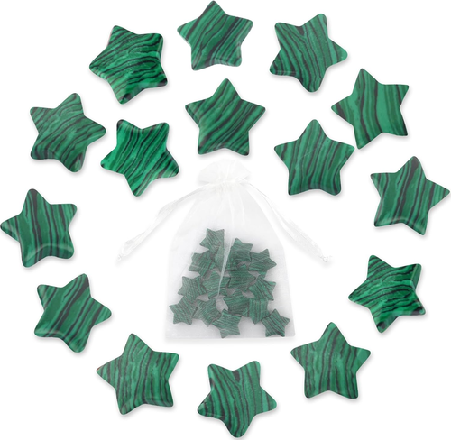 Stern Edelsteine, 15 Stück Kristalle Heilsteine Glücksbringer, Malachit Glücksst