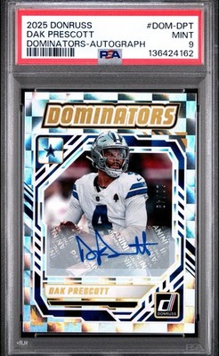 Dak Prescott 2025 Panini Donruss Dominators Auto /49 PSA Mint 9! Dallas Cowboys