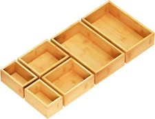 SpaceAid 6 Pcs Bamboo Drawer Organizer Storage Box Set, Multi-Use Drawer... 