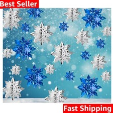 Winter Christmas Snowflake Decorations Indoor, 24PCS 3D Silver Blue Snowflake...