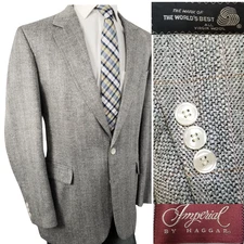 Vintage Haggar Imperial Gray Nailhead Tweed Men Blazer 42L Sport Coat Jacket