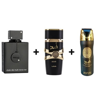 3pc Bundle: Armaf Club de Nuit Intense, Lattafa Asad EDP & Asad Deodorant Spray