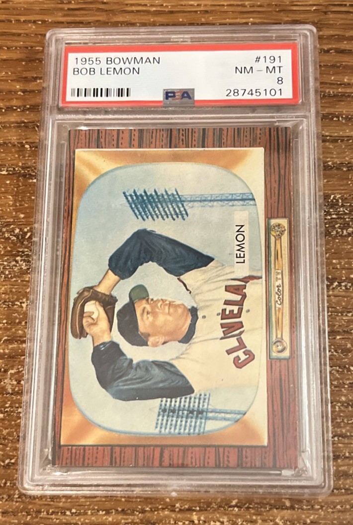 1955 BOWMAN #191 BOB LEMON INDIANS PSA 8 NM/MT