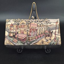Harry Levine HL Clutch Purse Tapestry Design w/ Gold Chain Strap Vintage