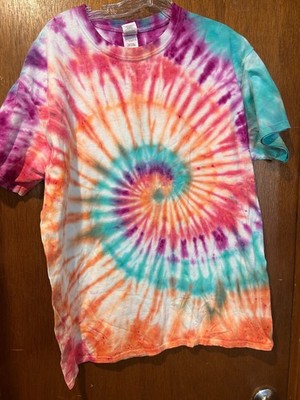 NEW Gildan Men s purple orange blue spiral Ice Tie Dye Short Sleeve Size L